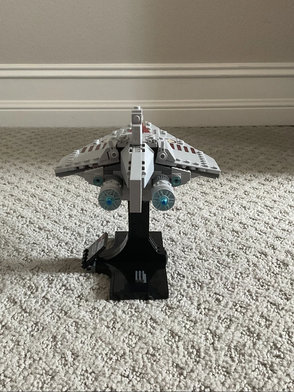 LEGO Gray and Red Starship Display Model with Stand